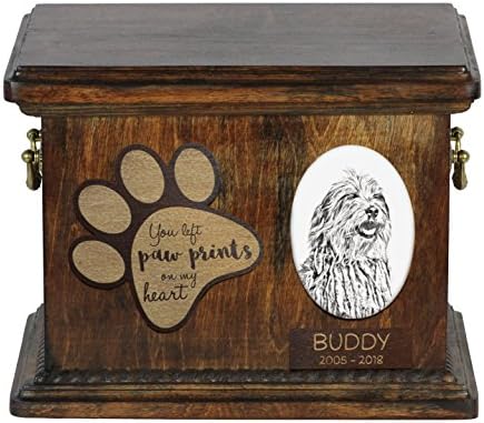 Art Dog Ltd. Bergamasco Shepherd, urna para as cinzas de cachorro com placa de cerâmica e descrição