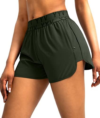 Yyv Women's Running Shorts com bolsos com zípers de ginástica esportiva de cintura elástica e elástica