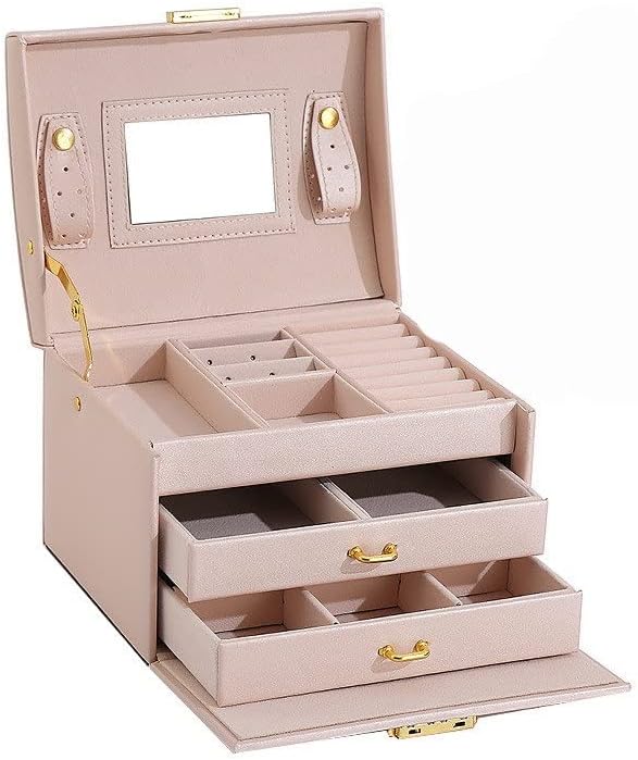 Caixa de armazenamento de jóias FGUIKZ Bloqueio portátil de grande capacidade com brios de caixa