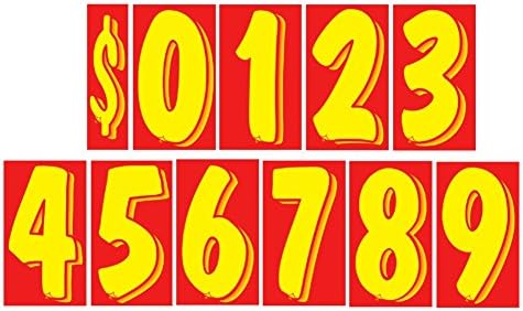 VERSA-TAGS 7,5 Decalques de número de vinil vermelho/amarelo 11 dúzias de preços de para-brisa conjunto e 1 pacote