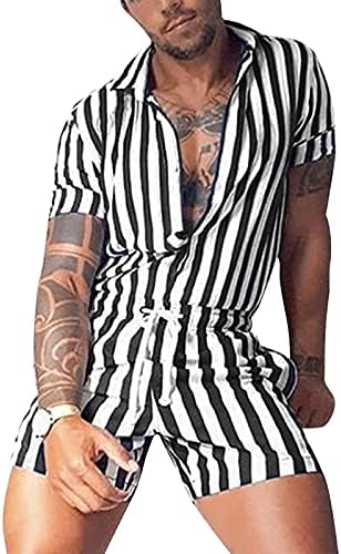 Macacão de moda masculina manga curta com zíper de traje de traje de trave de traje de peixe de uma peça de roupa de mão com bolsos plus size