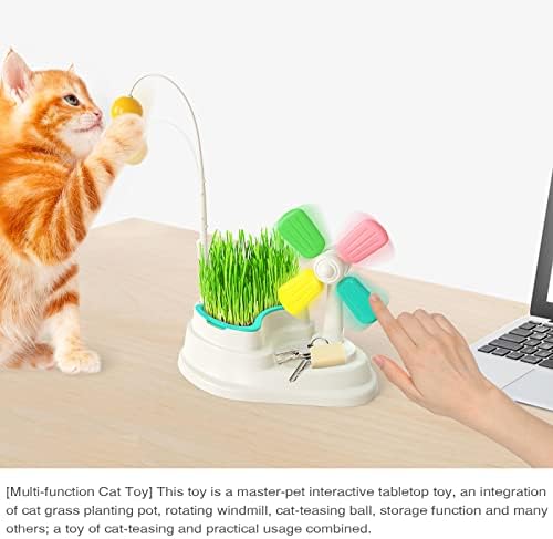 Brinquedos de gato de moinho de vento multifuncional interativo e gato tigelas e caixa de plantador de
