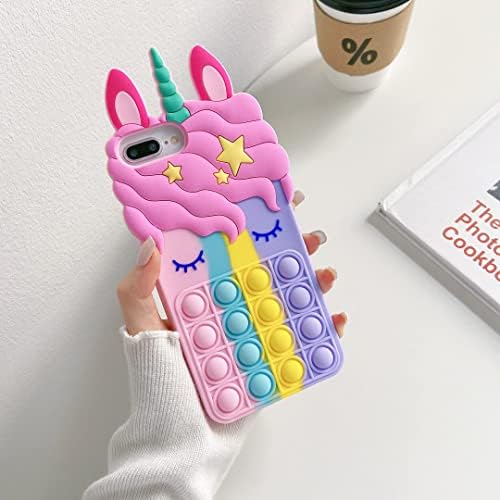Kawaii Pop Bubbles Unicorn Case para iPhone 6Plus/6splus/7plus/8plus com cílios azuis Unicorn Fidget Toy