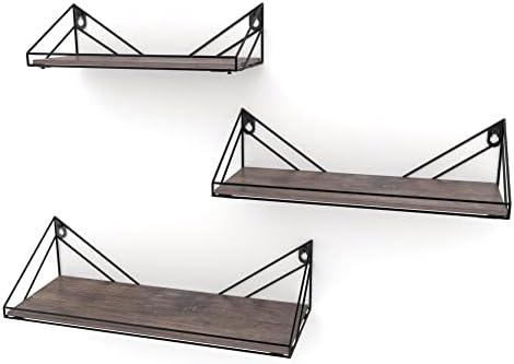Prateleiras flutuantes eympeu Conjunto de 3, prateleira de parede rústica com suporte de triângulo de barra
