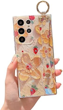 Meishangmei para Samsung Galaxy S22 Ultra Caso 6.8 Sparkle Bling com Stap Stap Padrão fofo IMD Design Design
