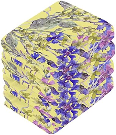 Kigai Flowers Purple Wash Ploth Conjunto de 2, 12 x 12 polegadas de algodão de algodão