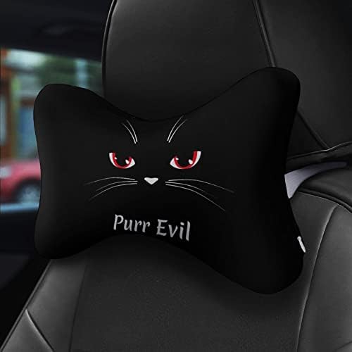 Black Cat Face Pillow do pescoço de carro de gatinho maligno de 2 travesseiros de apoio de cabeça em forma de osso para o carro de viagem Decorativo