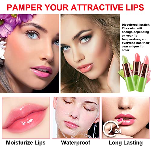 EVPCT 3pcs aloe vera morango pêssego alteração de cor de batom lipstick lip lips define verde magia ph batom