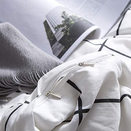 KAREVER WHITE GRID GRID DUVET Conjunto de roupas de cama de xadrez branco que rainha branco