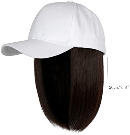 Chapéu de sol para mulheres boné de beisebol com extensões de cabelo reto curto penteado bob removível chapéu