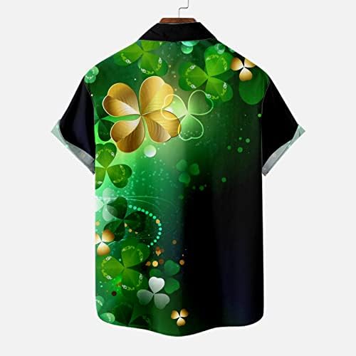 Camisa do dia de St.Patrick Irish Shamrock Tshirt Hawaiian Button Up Camisetas Casuais Mangas curtas