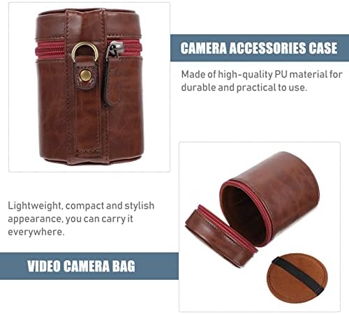 Valiclud DSLR Câmera de câmera Bola de couro Lente Bag de lente de lente de couro PU Saco de armazenamento