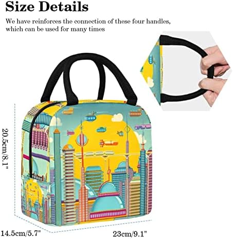 Cartoon Future City Paint Saco de lancheira isolada lancheira Bolsa de piquenique ao ar livre Viagem