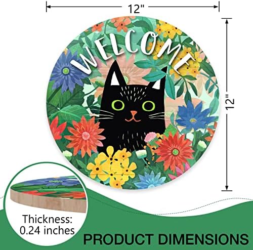 Deroro bem -vindo a primavera Black Cat Sign Para decoração da porta da frente, Daisy Flowers Floral Wood Door