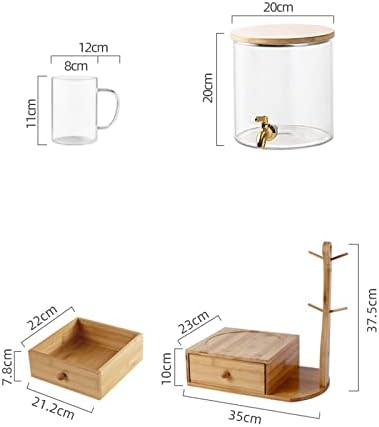 Jarro arremessador de água de vidro com copos de madeira para o suporte doméstico de chá de chá de grande