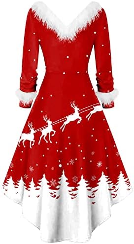 Moda feminina de Natal de Natal, vestidos irregulares de gola em V, vestido de suéter PLUS SIZE