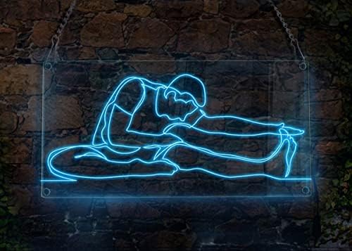 Ancfun Man Streting Your Yoga Exercício Homem esticando sua perna ioga, tema esportivo, ligno de luz de neon