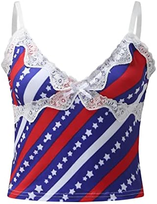 4 de julho Crop Top Womens Summer Casual Sexy Sexy Cami camisetas American Flag Stars Estrelas listradas Camisas