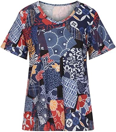 Camisetas de manga curta feminino vneck decote em coração floral de brunch de brunch solto e blusas medievais t