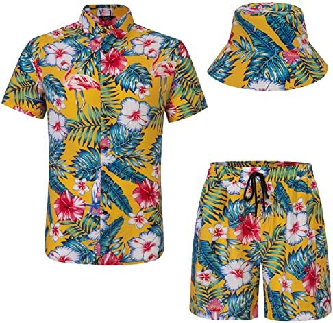 Camisas havaianas masculinas de atwfo botão casual de manga curta curta