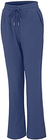 Calça de perna larga de cintura alta rkstn para mulheres calças elásticas de cordão casual com bolsos calças