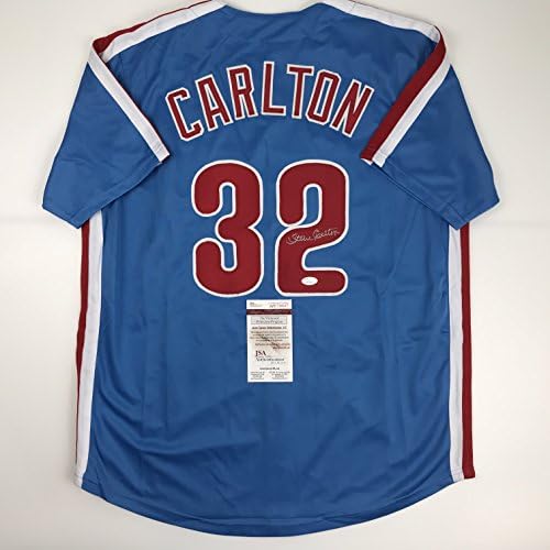 Autografado/assinado Steve Carlton Philadelphia Retro Blue Baseball Jersey JSA COA