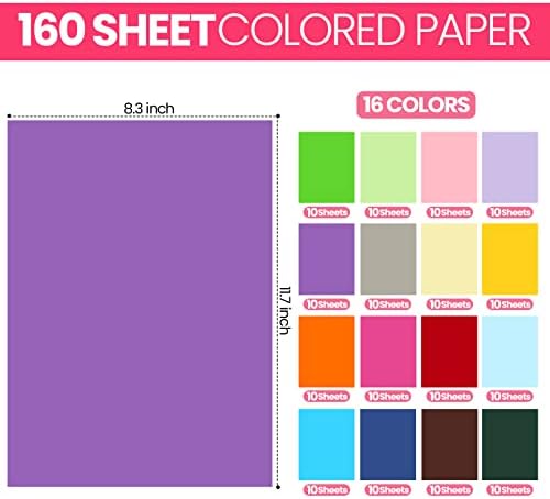 160 PCS papel de cartolina 16 Cor de cores 8,3 x 11,6 A4 papel grosso de papel de cor de dupla face de dupla face 250gsm papel artesanal de cores sólidas para recortes de artesanato de arte diy