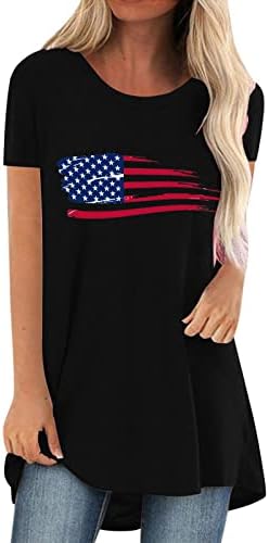 4 de julho camisetas camisetas para mulheres de manga curta Túnica de túnica American Flag Stripes Tie-Dye
