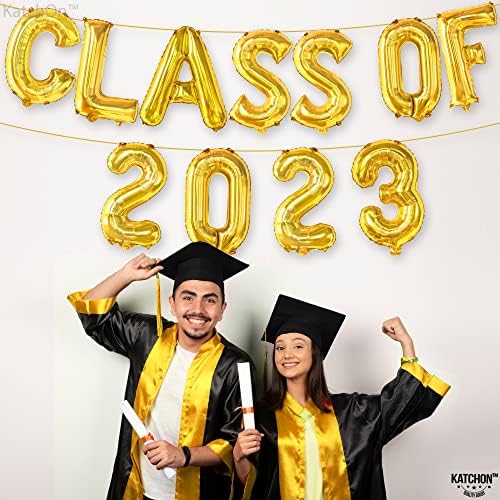 Katchon, classe de ouro de 2023 balões - 16 polegadas, classe de 2023 Banner de graduação com a cabine fotográfica de graduação adereços 2023 - pacote de 33 | Classe de 2023 decorações | Decorações de festa de formatura 2023