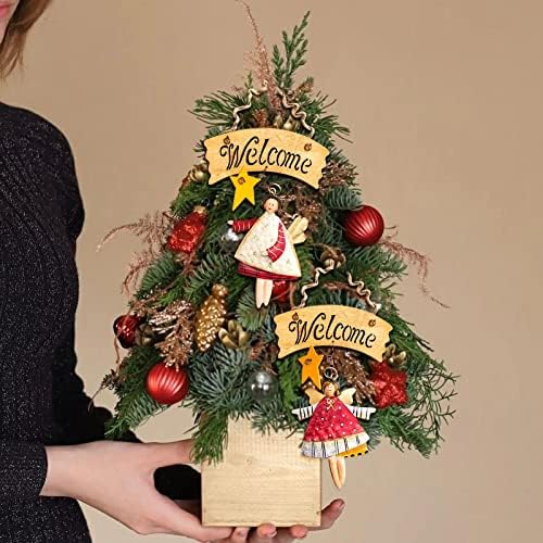 Pingente de natal retro anjo de madeira pequena porta pendente de porta decoração decoração de natal