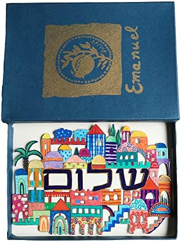 YAIR EMANUEL MALL COLORIL METAL HANDING | Saudações Sinal de parede | Shalom decorativo signo colorido Jerusalém