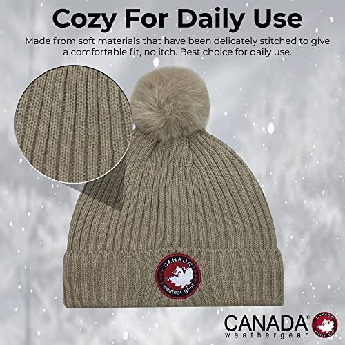 Chapéu de malha de engrenagem meteorológica do Canadá para mulheres - chapéu aconchegante de inverno com pom