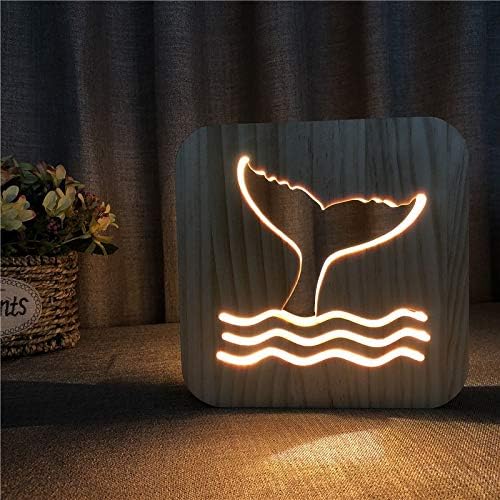 XDG cauda de baleia 3D Lâmpada de madeira LED Night Light Home Room Decoração Lâmpadas de mesa criativas