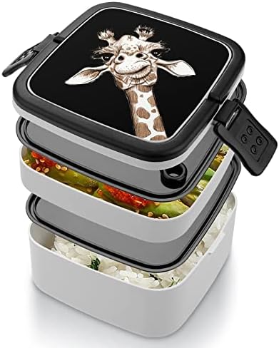 Giraffe Bento Box Double Cayer All-in-One empilhável para almoço com colher para viagens de trabalho de piquenique