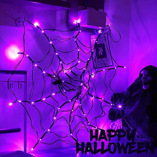 Luzes de decoração de Halloween, 2 pacote 60 LEDS LUZES DE HALLOWEEN Spider Web com luz de aranha de bateria de aranha preta Luzes de aranha para festas temáticas de Halloween