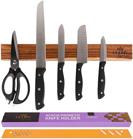 Suporte de faca magnética para parede - suporte de faca magnética de madeira - 15,7 polegadas Acacia Wood Knife