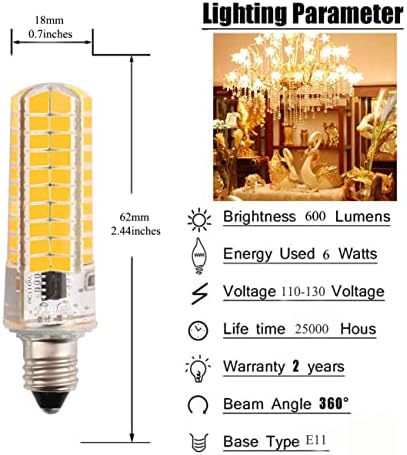 Bulbos LED 6W de 6w E11 diminuem, equivalente a bulbos de halogênio de 120W substituição, branca quente 3000k,