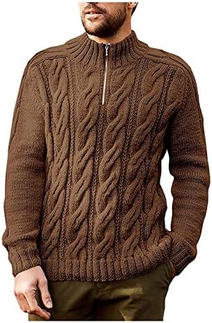 Ymosrh Mens Sweater Winter Turtleneck de manga comprida Sweater Sweater Mock Neck Zipper Tops Sweater
