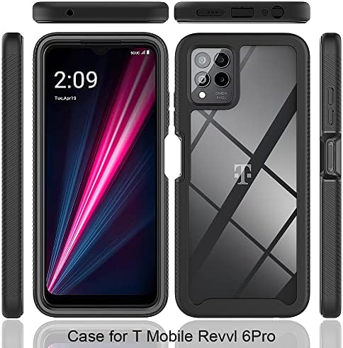 Dzxouui para Revvl 6 Pro 5g Case com [2 pacote] Protetor de tela, parafuso de choque pesado à prova de choque de choque rígido Casos de telefone de proteção de corpo inteiro para T-Mobile Revvl 6 Pro 5G, preto