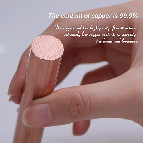 Ququyi 99,9% haste redonda de cobre pura 3/4 OD 8 Comprimento de cobre nua barra de metal de metal para hobbies de artesanato de metal, fabricação de facas