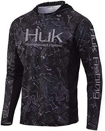 Ícone masculino Huk x Camo Capuz | UPF 50+ Camisa de pesca de manga longa
