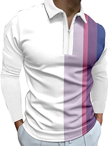 XXBR Camisas de pólo de golfe masculinas, caça de manga longa esportes de gola listrada com manga longa