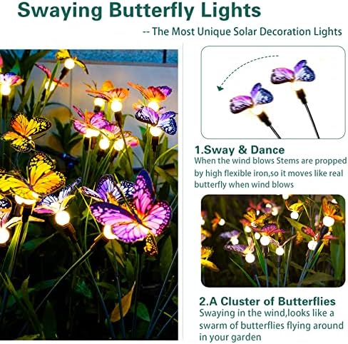 Luzes solares do jardim Tonulax - Luz de borboleta mais recente, balançando o vento, luzes solares ao ar livre,