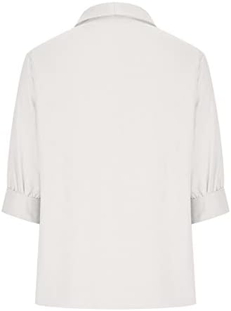 Camisas de linho de algodão para mulheres 2023 Blouses de escritório de meia manga Button Down Do pescoço T Tops