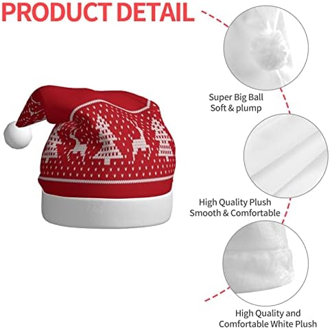 Padrão de Natal Red Knit Print. Chapéu de Natal de suéter de malha, pelúcia de chapéu de Papai Noel de Natal para homens, ROVA HATCHRISTMAS ANO NOVO FESTIVO FESTIVO FESTO FESTIDA