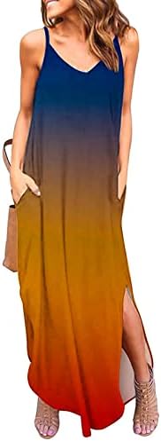 Vestidos maxi de verão Oplxuo para mulheres 2023 Casual decote em V Slip Slip Sundress Longo Tirador de Tir