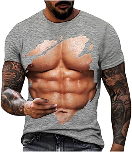 Camisa muscular falsa para homens magros em gola redonda de manga curta roupas de manga curta