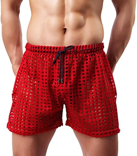 Overmal Men's Mesh Fishnet Hollow Out através da cintura Prants curtos de pijama de pijamas de pijama
