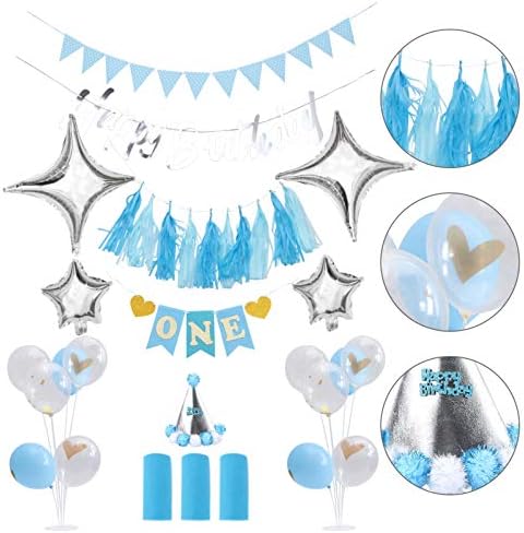 AMOSFUN CRIANÇAS ORNAMENTOS DE UM Cadeira alta Primeiro ano de decoração do aniversário Banner Balões Balões