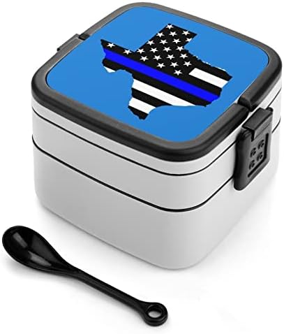 Bandeira da linha fina do Texas Blue Finga dupla empilhável Bento Lunch Box Recainer para viagens de piquenique